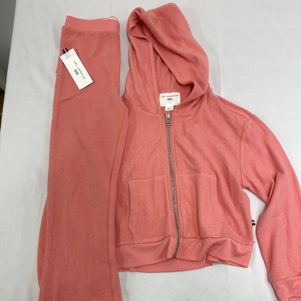 NWT Sol Angeles Girls Hacci Flare Leggings + Zip Hoodie matching set size 8